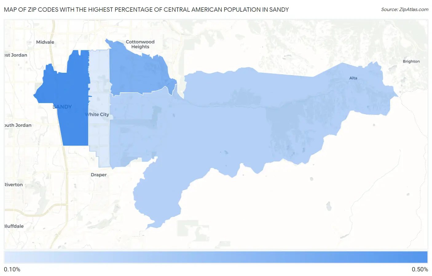 Zip Codes with the Highest Percentage of Central American Population in Sandy Map
