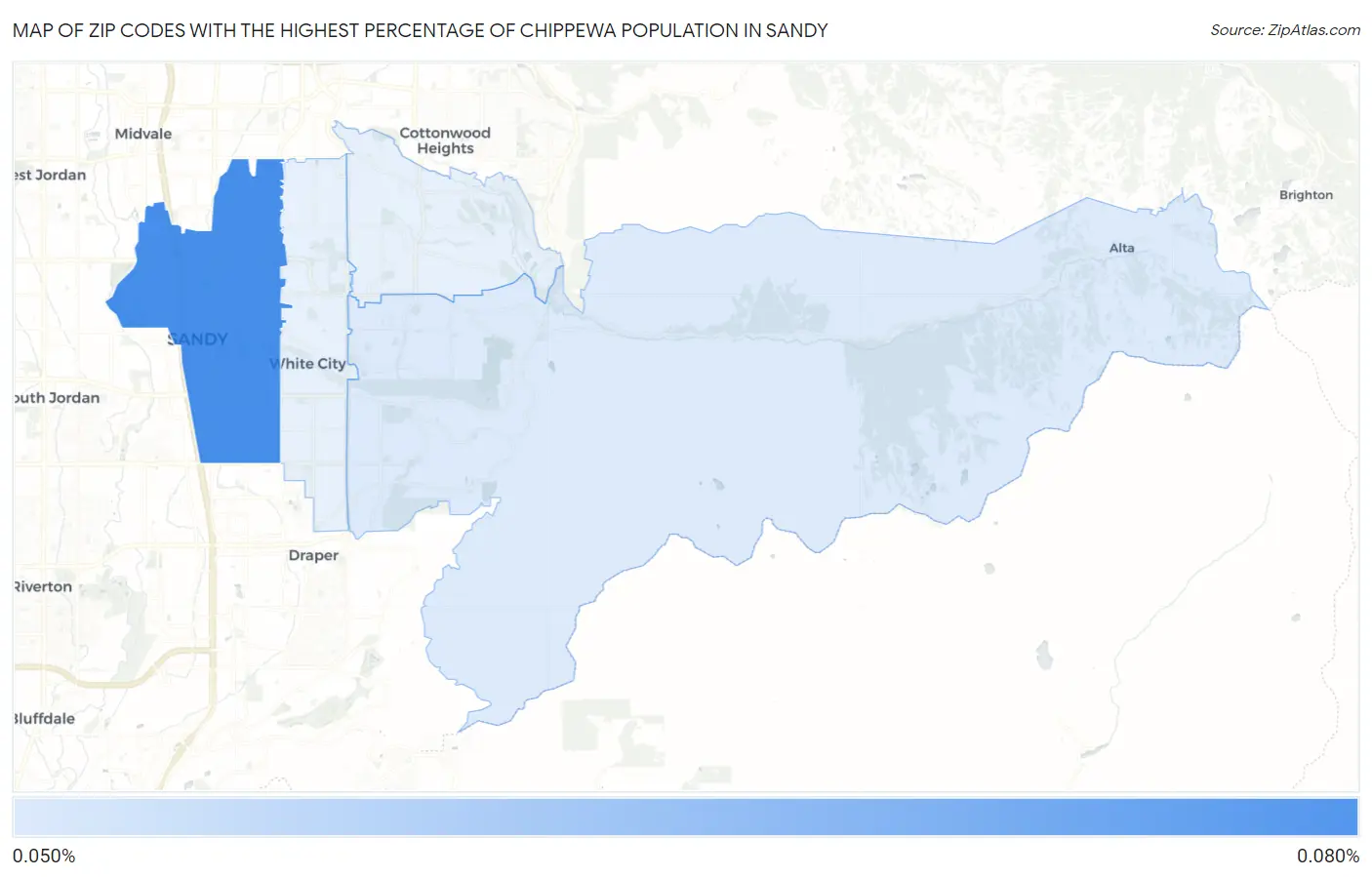 Zip Codes with the Highest Percentage of Chippewa Population in Sandy Map