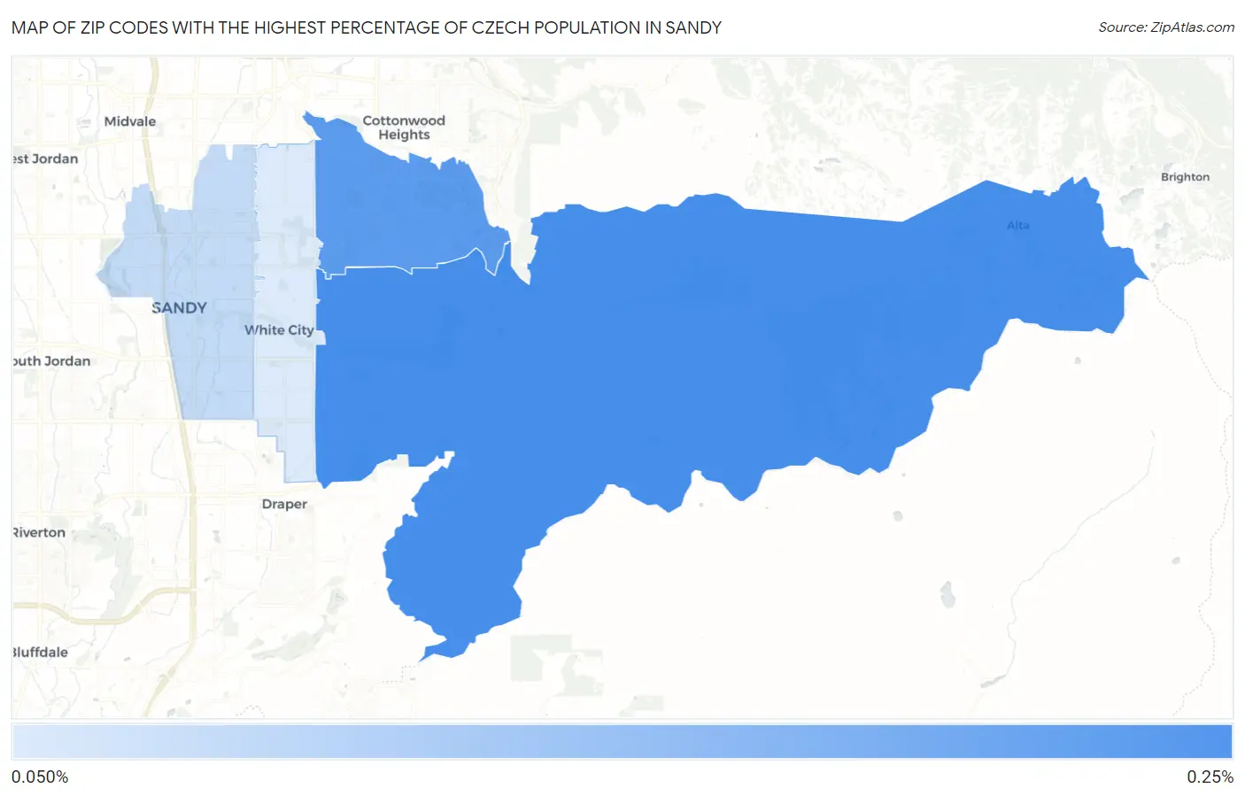 Zip Codes with the Highest Percentage of Czech Population in Sandy Map