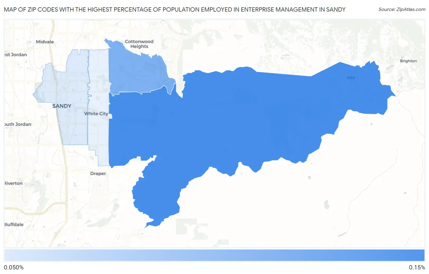 Zip Codes with the Highest Percentage of Population Employed in Enterprise Management in Sandy Map