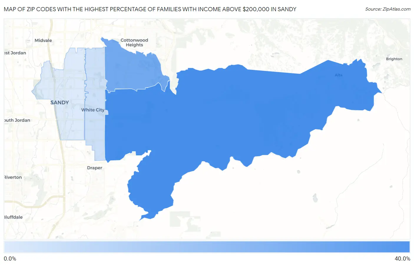 Zip Codes with the Highest Percentage of Families with Income Above $200,000 in Sandy Map