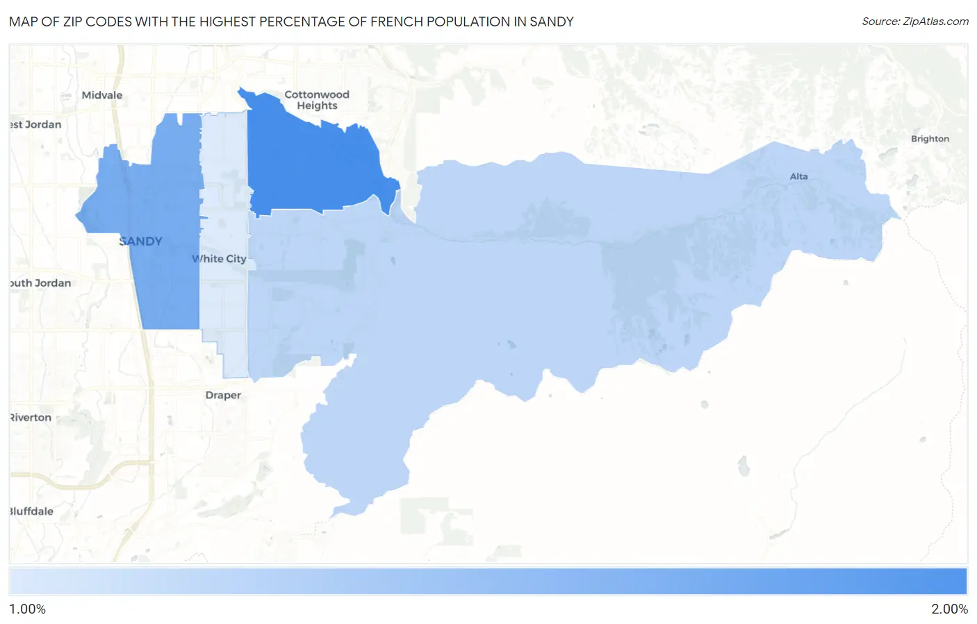 Zip Codes with the Highest Percentage of French Population in Sandy Map