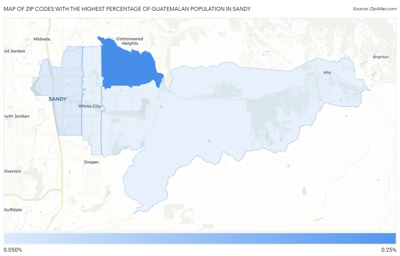 Zip Codes with the Highest Percentage of Guatemalan Population in Sandy Map