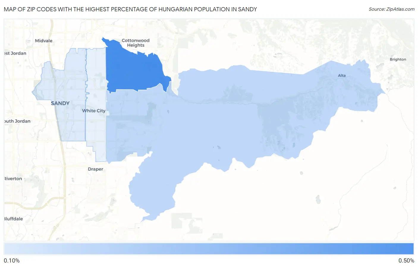 Zip Codes with the Highest Percentage of Hungarian Population in Sandy Map