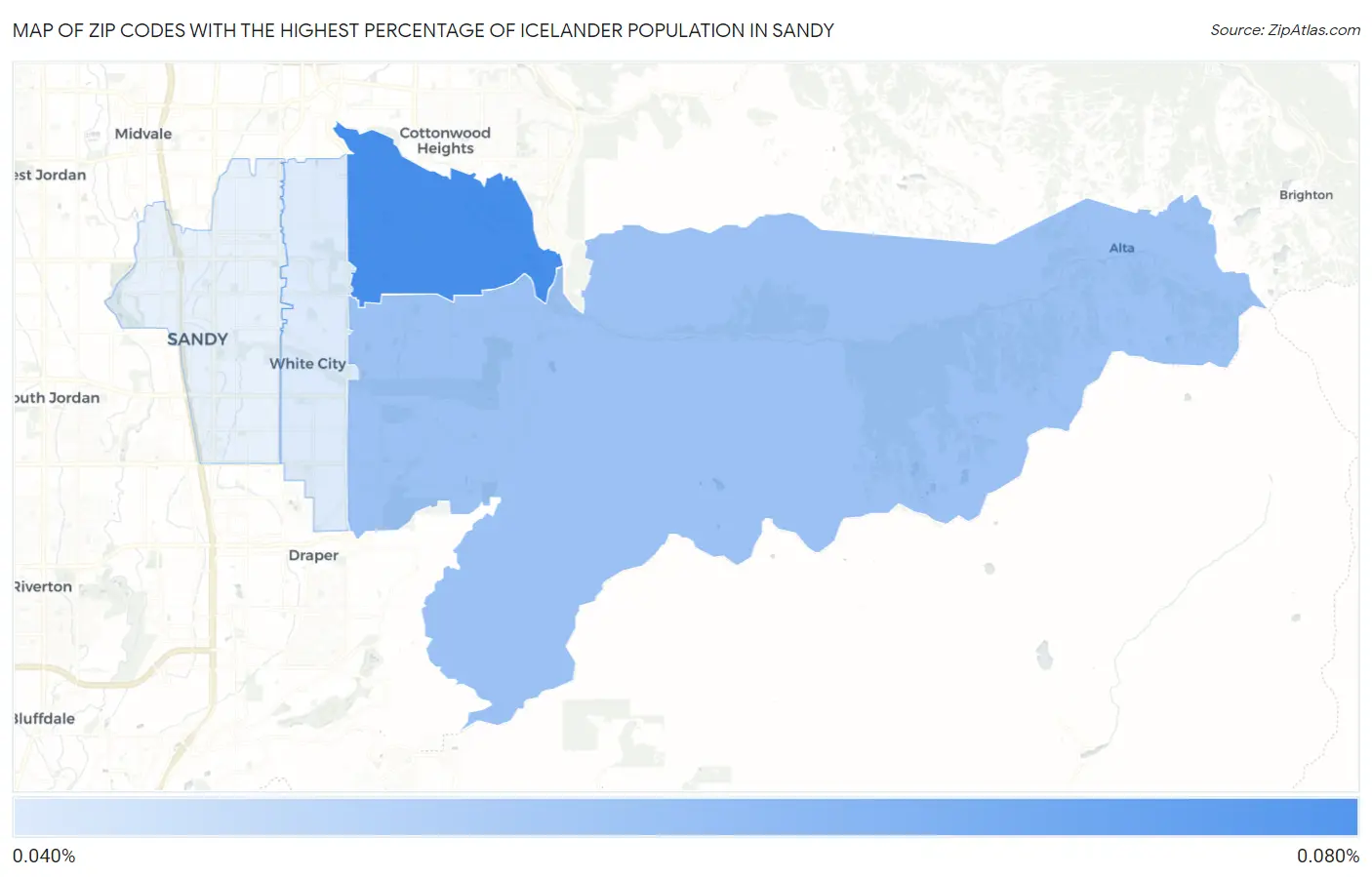 Zip Codes with the Highest Percentage of Icelander Population in Sandy Map