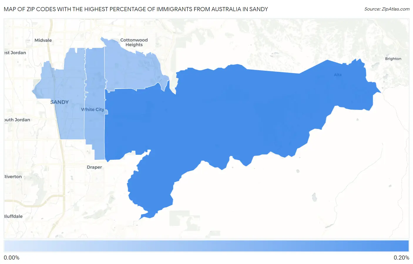 Zip Codes with the Highest Percentage of Immigrants from Australia in Sandy Map