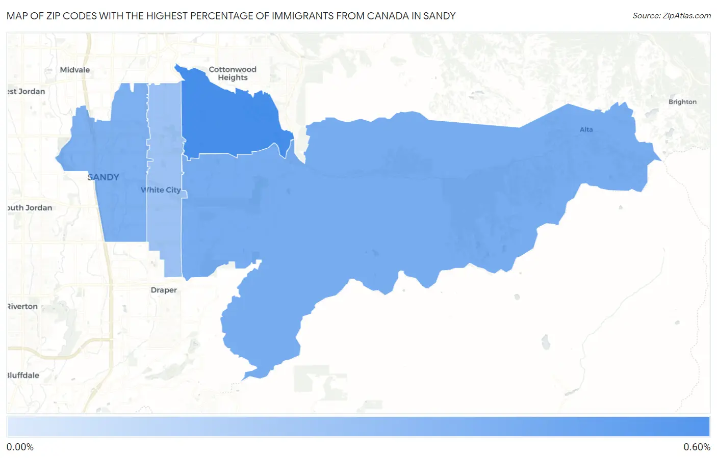 Zip Codes with the Highest Percentage of Immigrants from Canada in Sandy Map