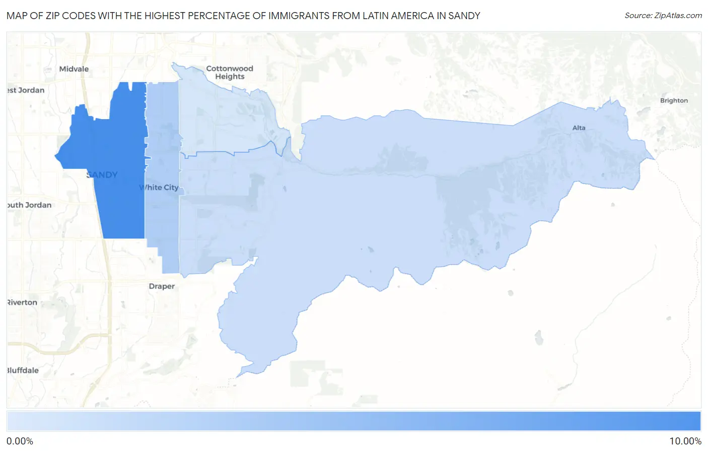 Zip Codes with the Highest Percentage of Immigrants from Latin America in Sandy Map