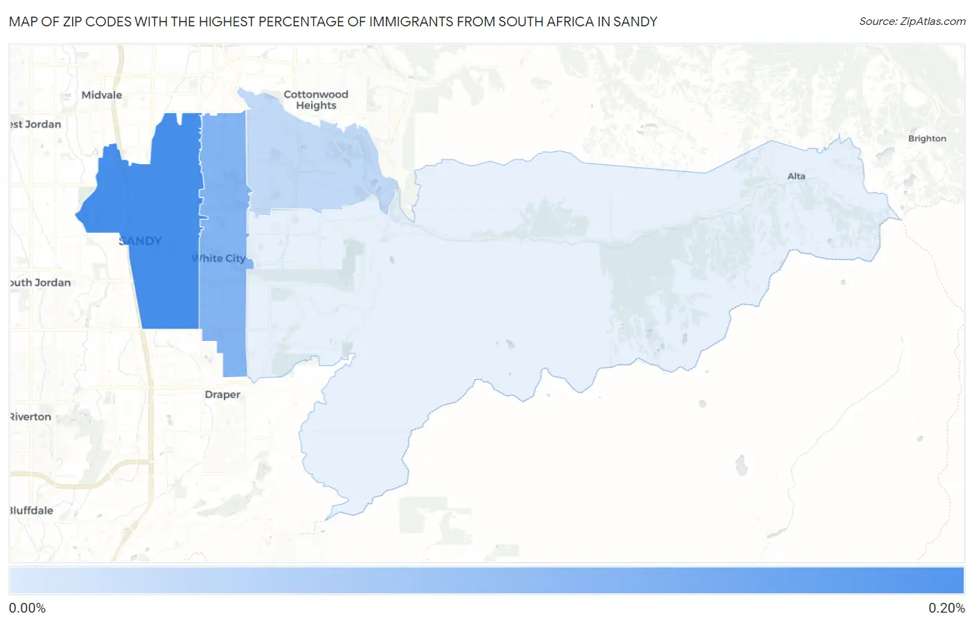 Zip Codes with the Highest Percentage of Immigrants from South Africa in Sandy Map