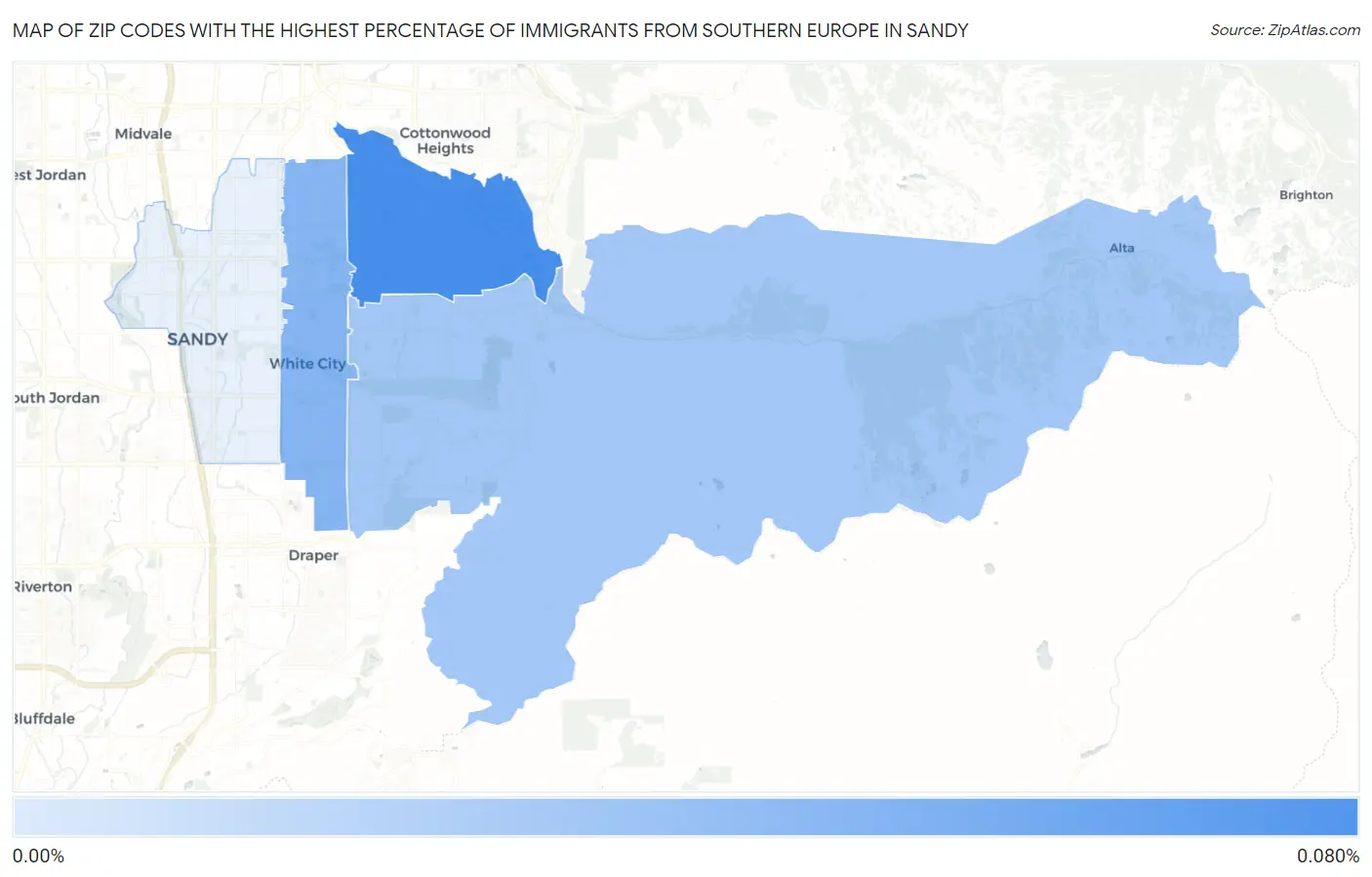 Zip Codes with the Highest Percentage of Immigrants from Southern Europe in Sandy Map