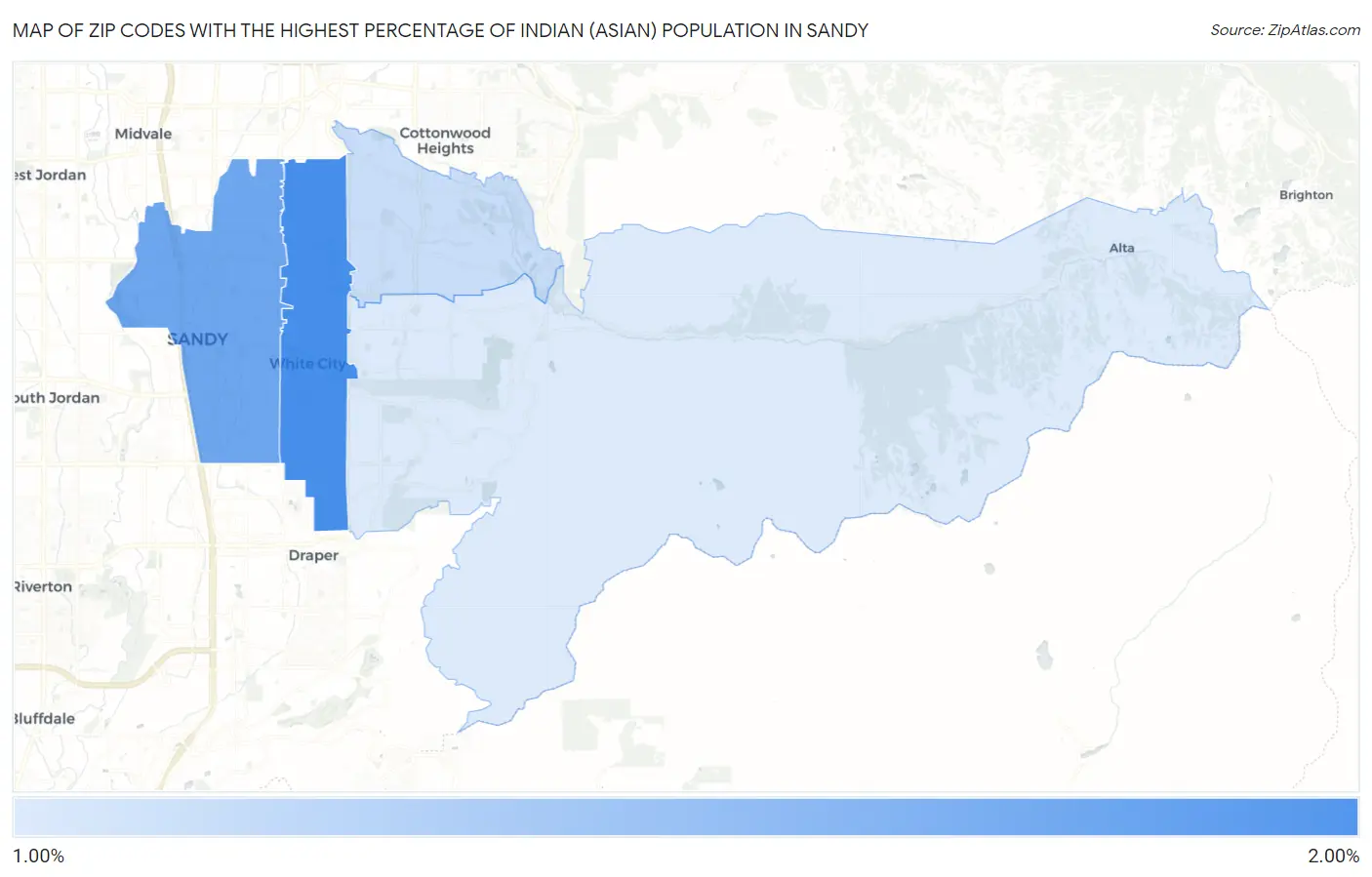 Zip Codes with the Highest Percentage of Indian (Asian) Population in Sandy Map