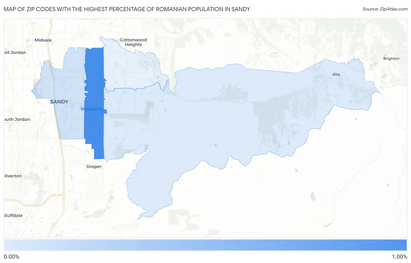Zip Codes with the Highest Percentage of Romanian Population in Sandy Map