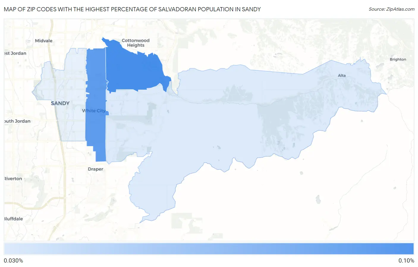 Zip Codes with the Highest Percentage of Salvadoran Population in Sandy Map