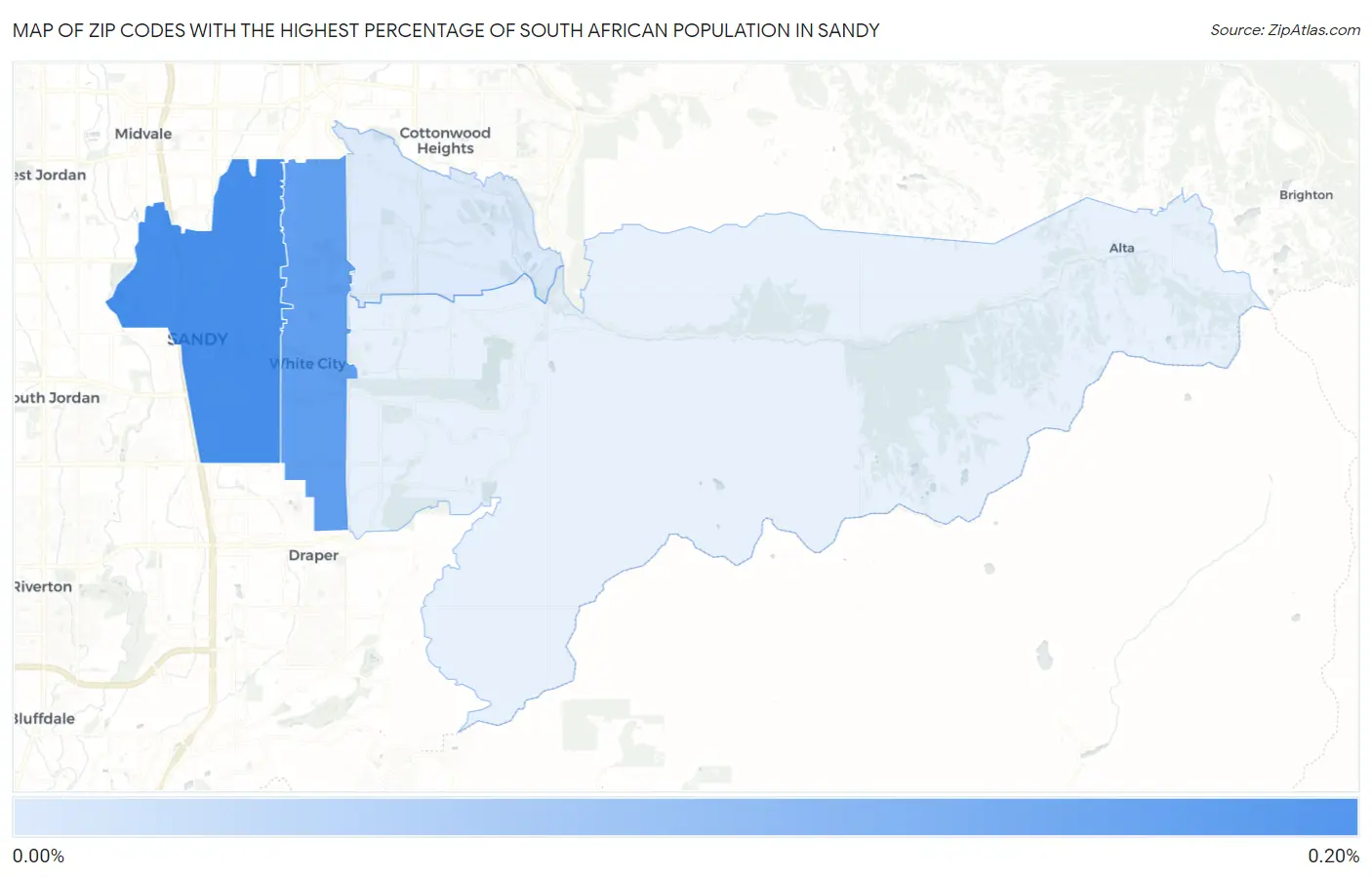 Zip Codes with the Highest Percentage of South African Population in Sandy Map