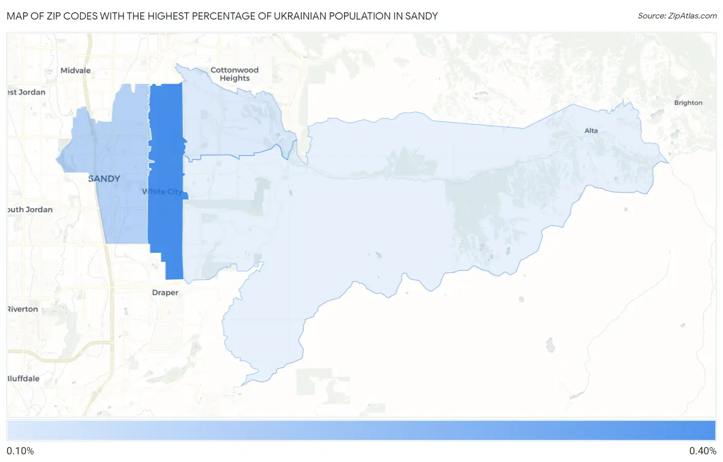 Zip Codes with the Highest Percentage of Ukrainian Population in Sandy Map