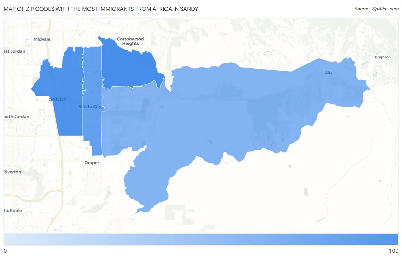 Zip Codes with the Most Immigrants from Africa in Sandy Map