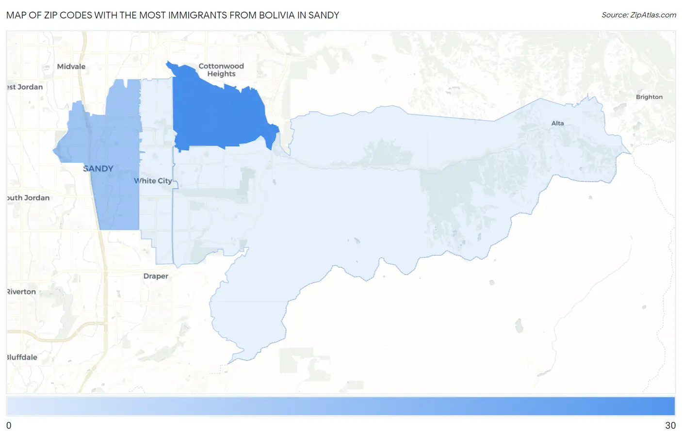 Zip Codes with the Most Immigrants from Bolivia in Sandy Map