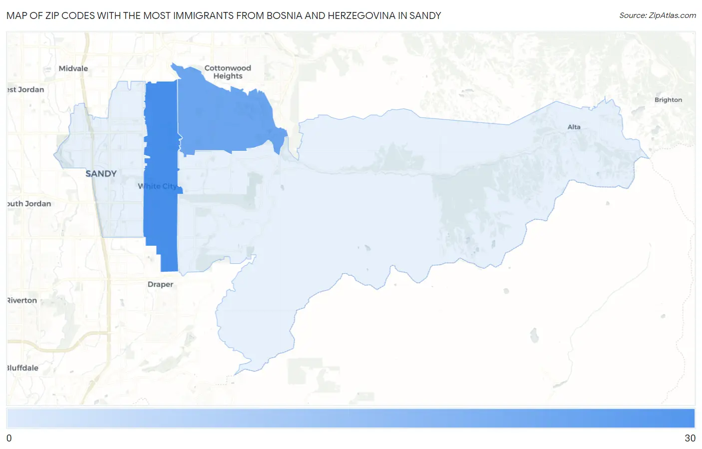 Zip Codes with the Most Immigrants from Bosnia and Herzegovina in Sandy Map