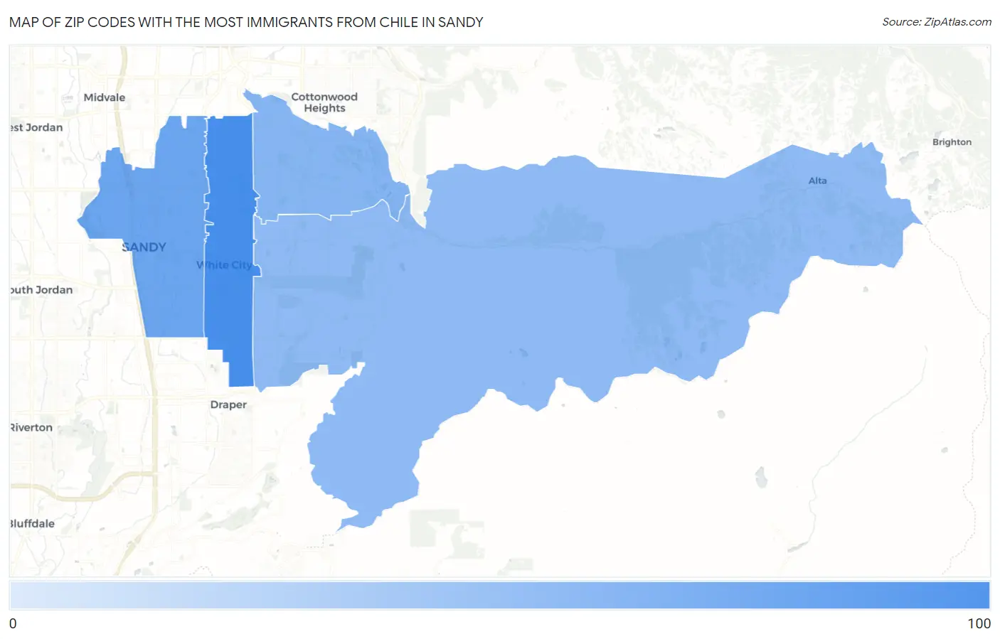 Zip Codes with the Most Immigrants from Chile in Sandy Map