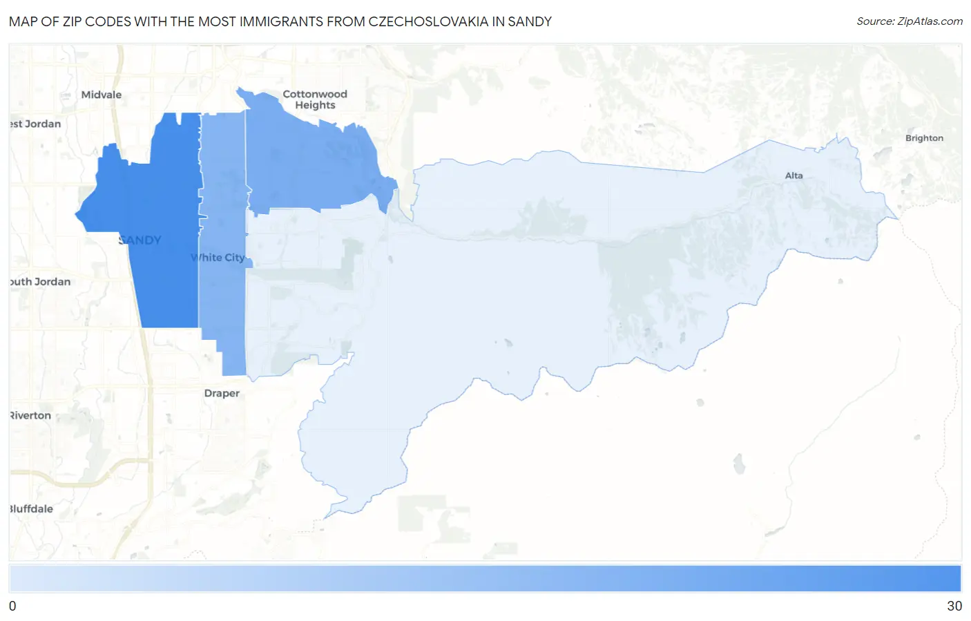 Zip Codes with the Most Immigrants from Czechoslovakia in Sandy Map
