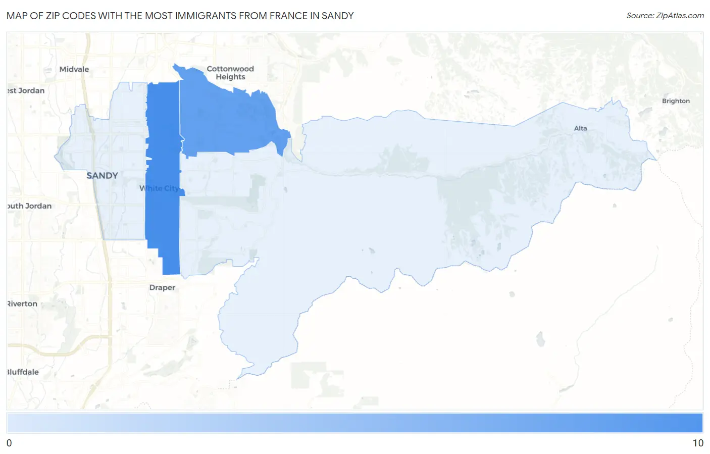 Zip Codes with the Most Immigrants from France in Sandy Map