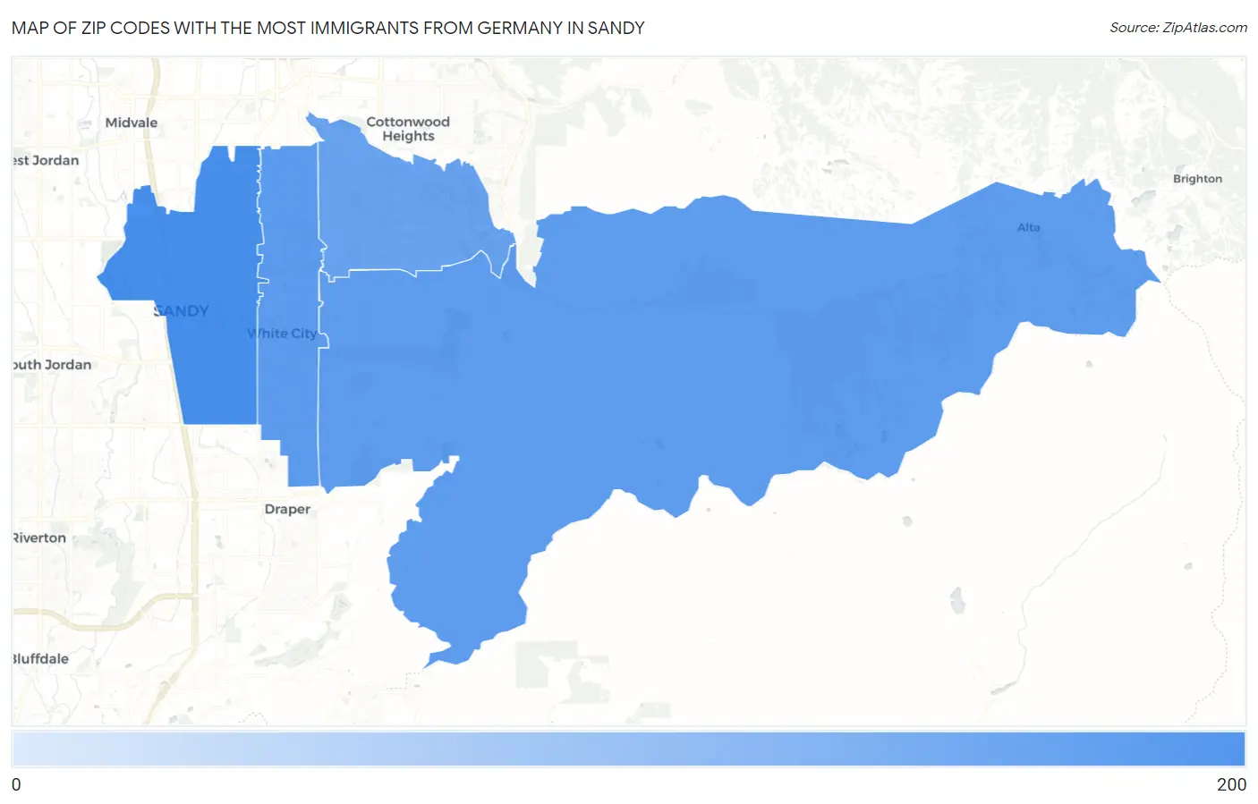 Zip Codes with the Most Immigrants from Germany in Sandy Map