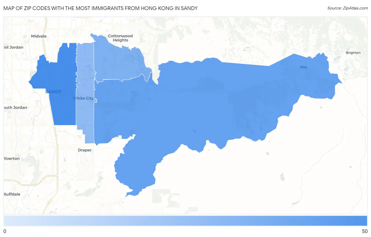 Zip Codes with the Most Immigrants from Hong Kong in Sandy Map