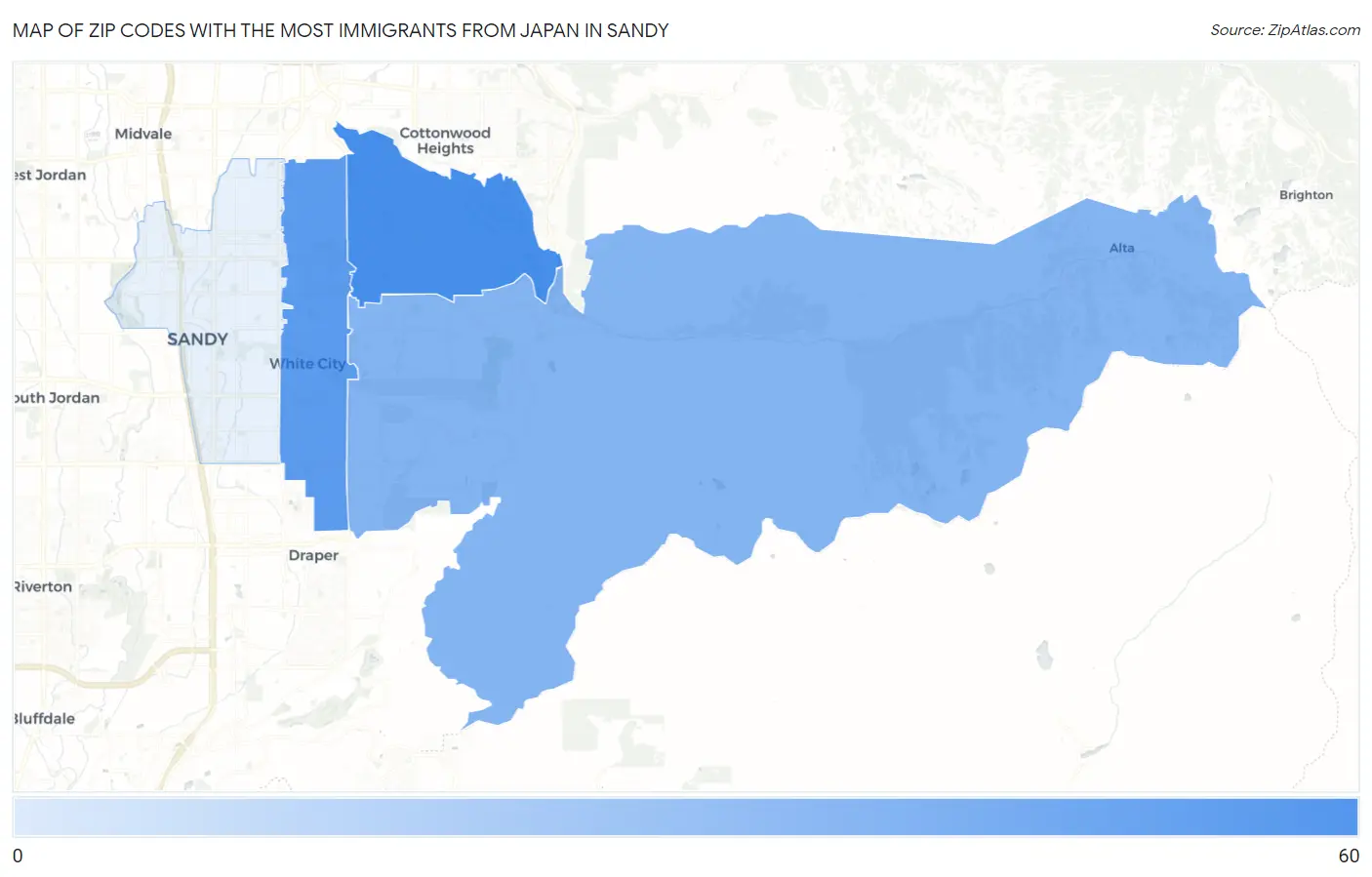 Zip Codes with the Most Immigrants from Japan in Sandy Map