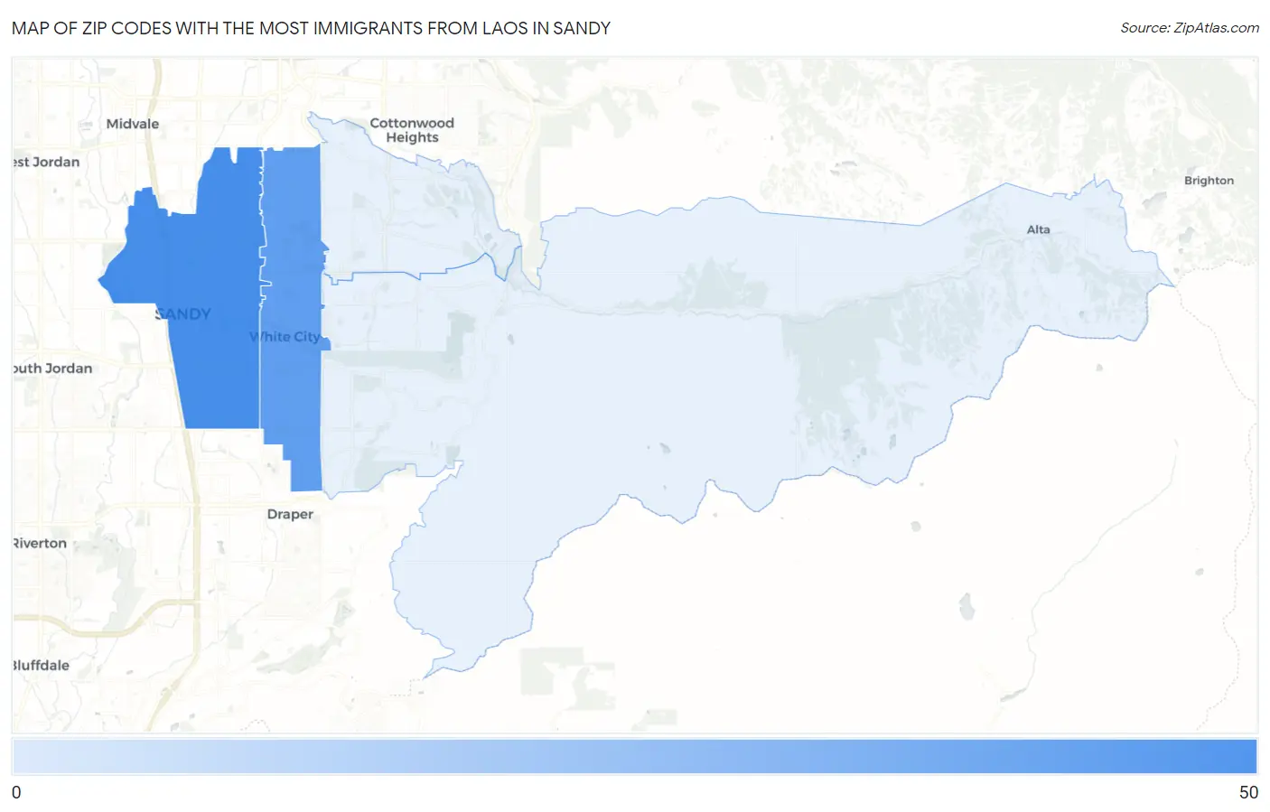 Zip Codes with the Most Immigrants from Laos in Sandy Map