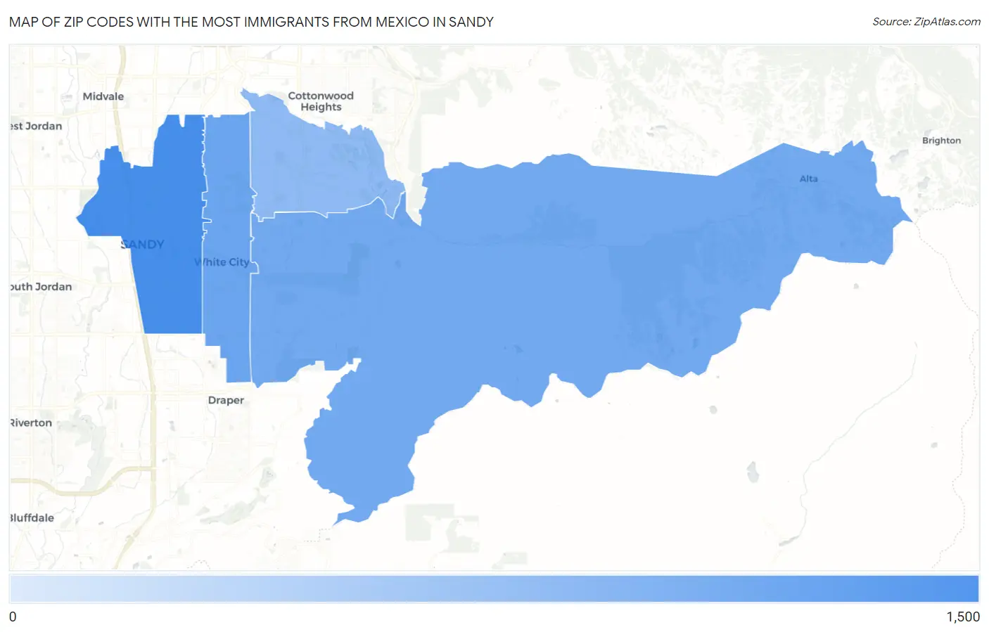 Zip Codes with the Most Immigrants from Mexico in Sandy Map