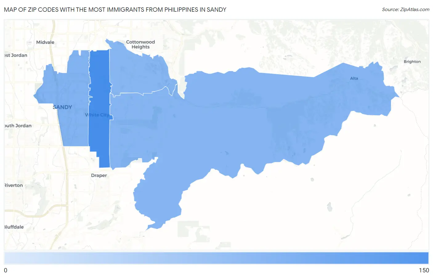 Zip Codes with the Most Immigrants from Philippines in Sandy Map