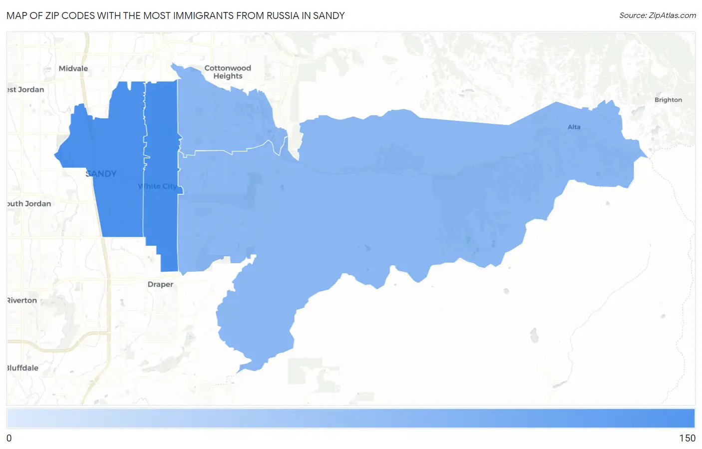 Zip Codes with the Most Immigrants from Russia in Sandy Map