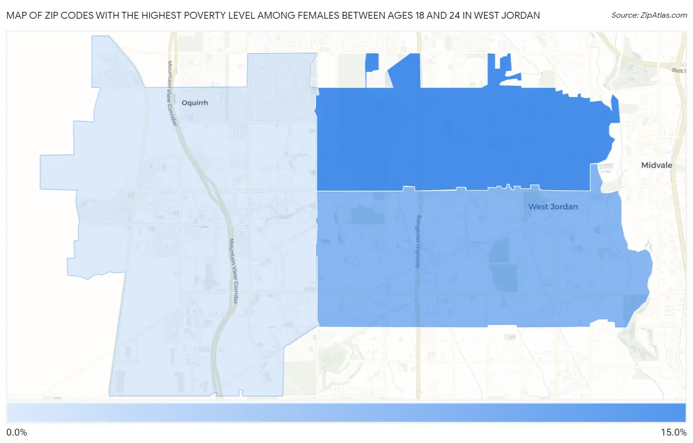 Zip Codes with the Highest Poverty Level Among Females Between Ages 18 and 24 in West Jordan Map