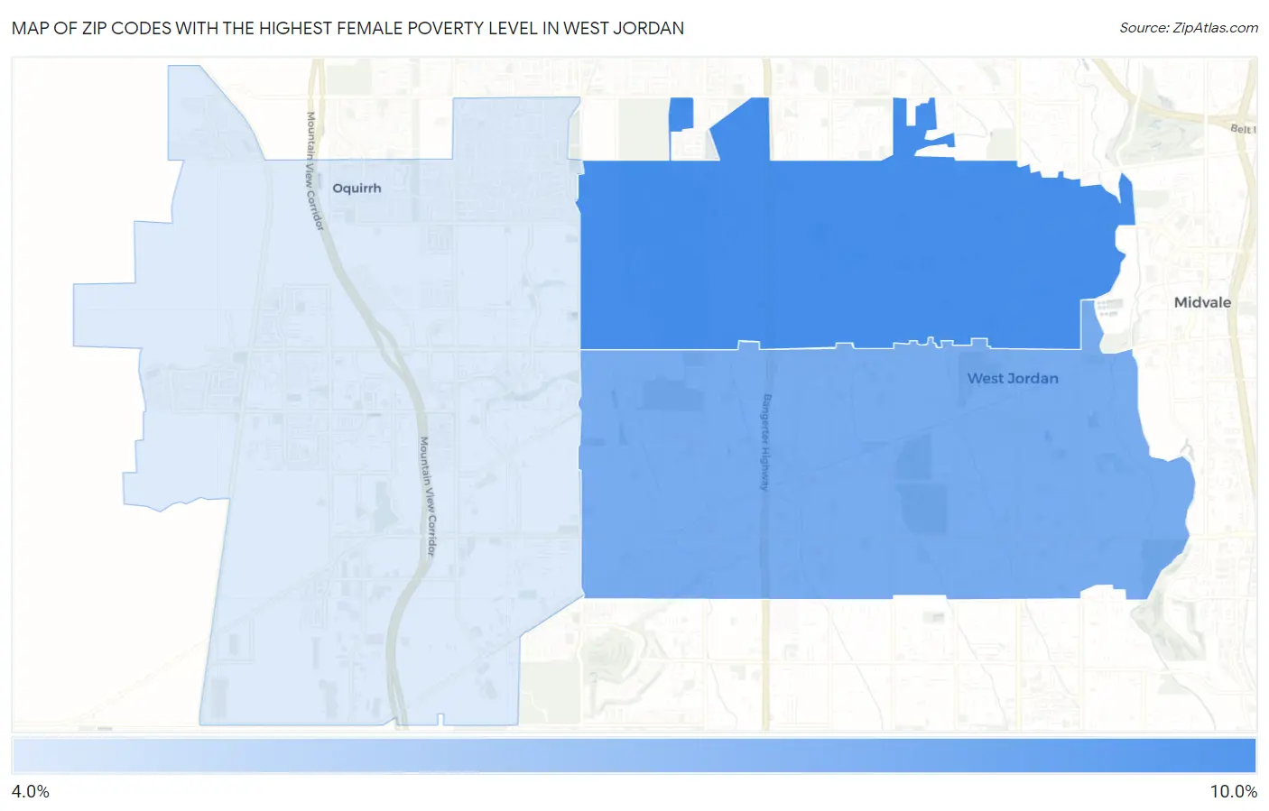 Zip Codes with the Highest Female Poverty Level in West Jordan Map