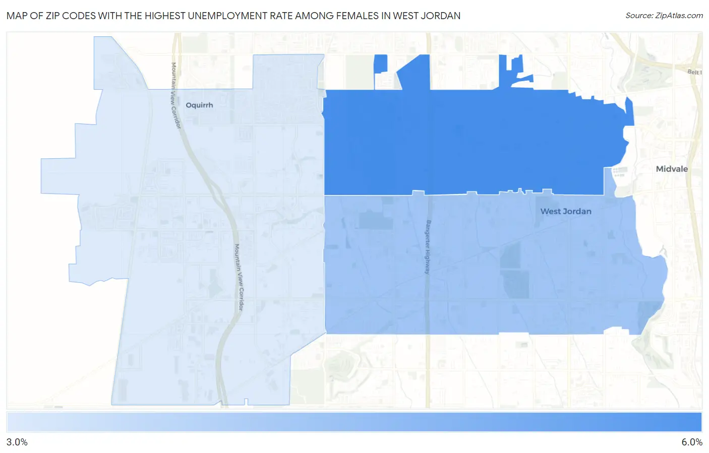 Zip Codes with the Highest Unemployment Rate Among Females in West Jordan Map