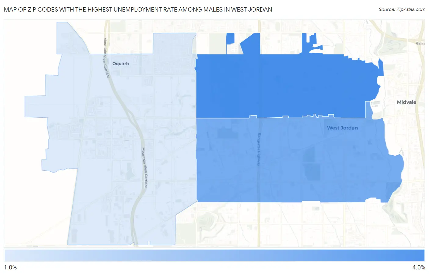 Zip Codes with the Highest Unemployment Rate Among Males in West Jordan Map