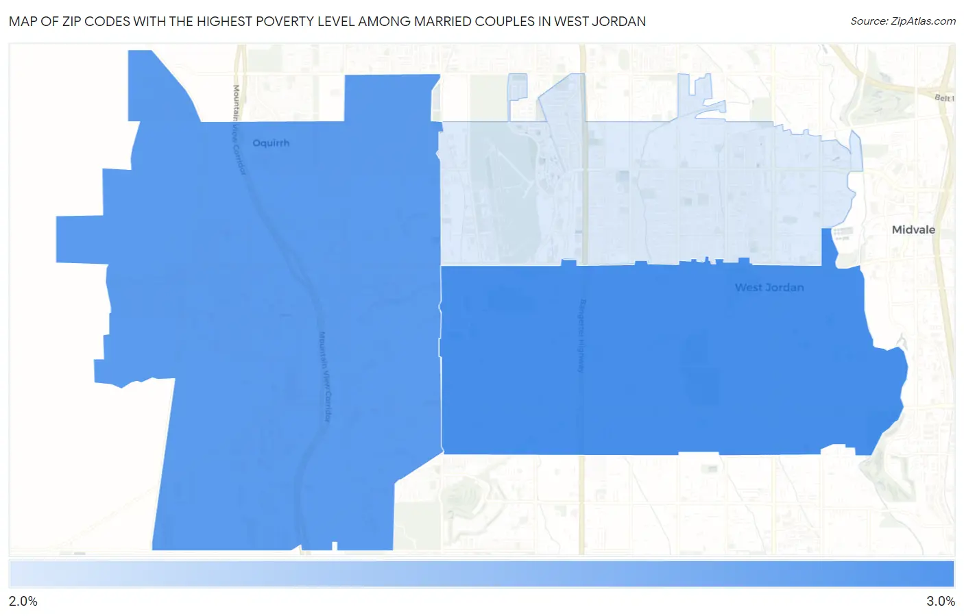 Zip Codes with the Highest Poverty Level Among Married Couples in West Jordan Map