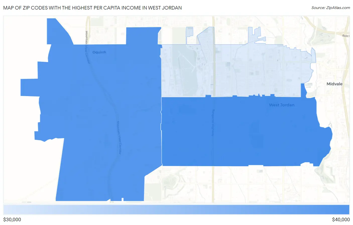 Zip Codes with the Highest Per Capita Income in West Jordan Map