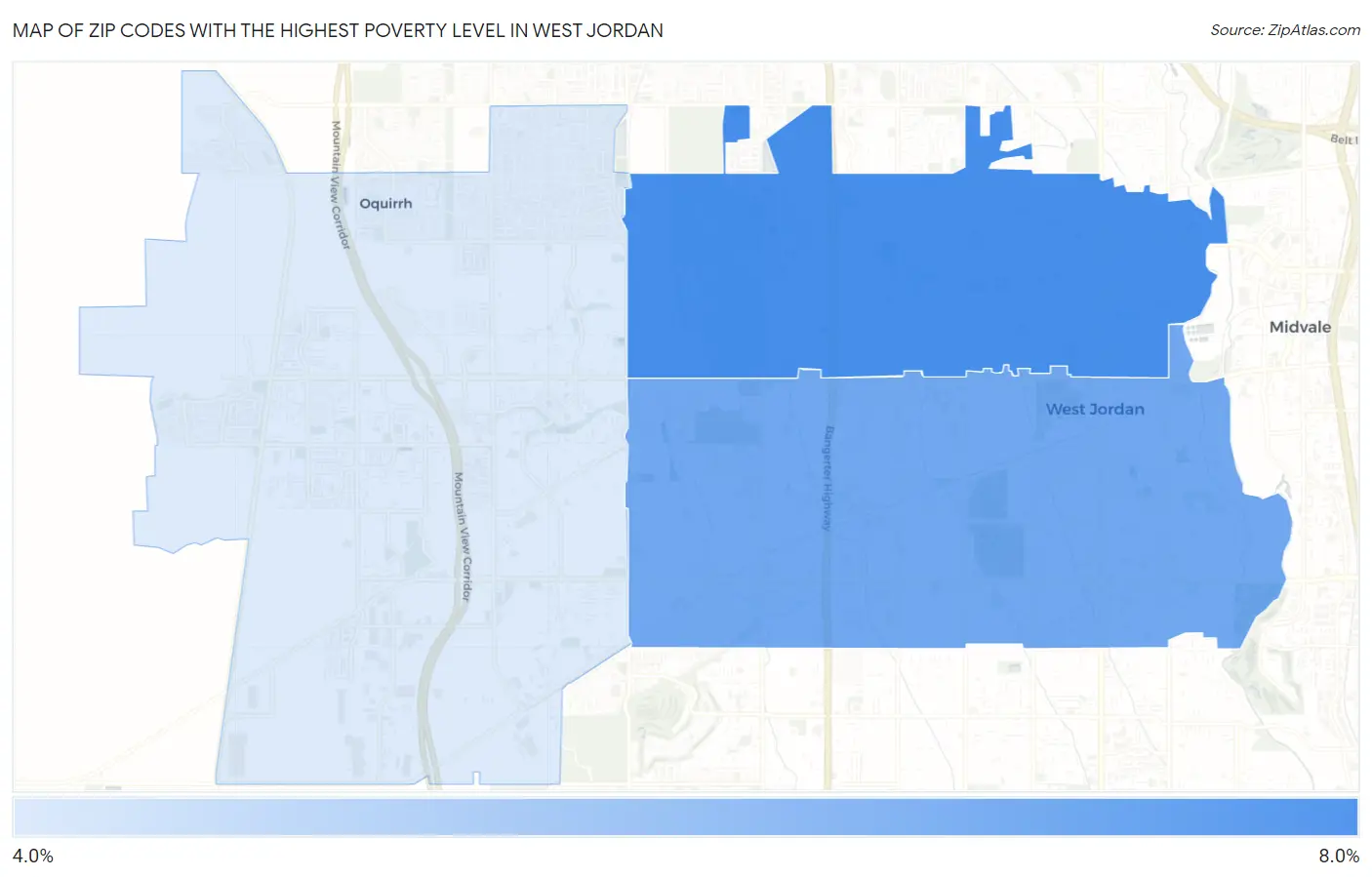 Zip Codes with the Highest Poverty Level in West Jordan Map