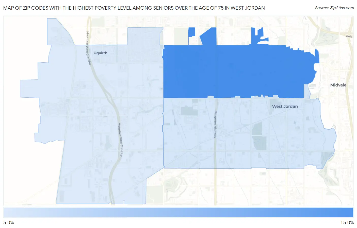 Zip Codes with the Highest Poverty Level Among Seniors Over the Age of 75 in West Jordan Map