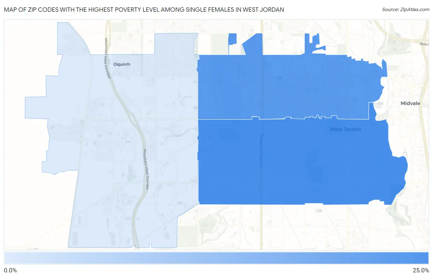 Zip Codes with the Highest Poverty Level Among Single Females in West Jordan Map