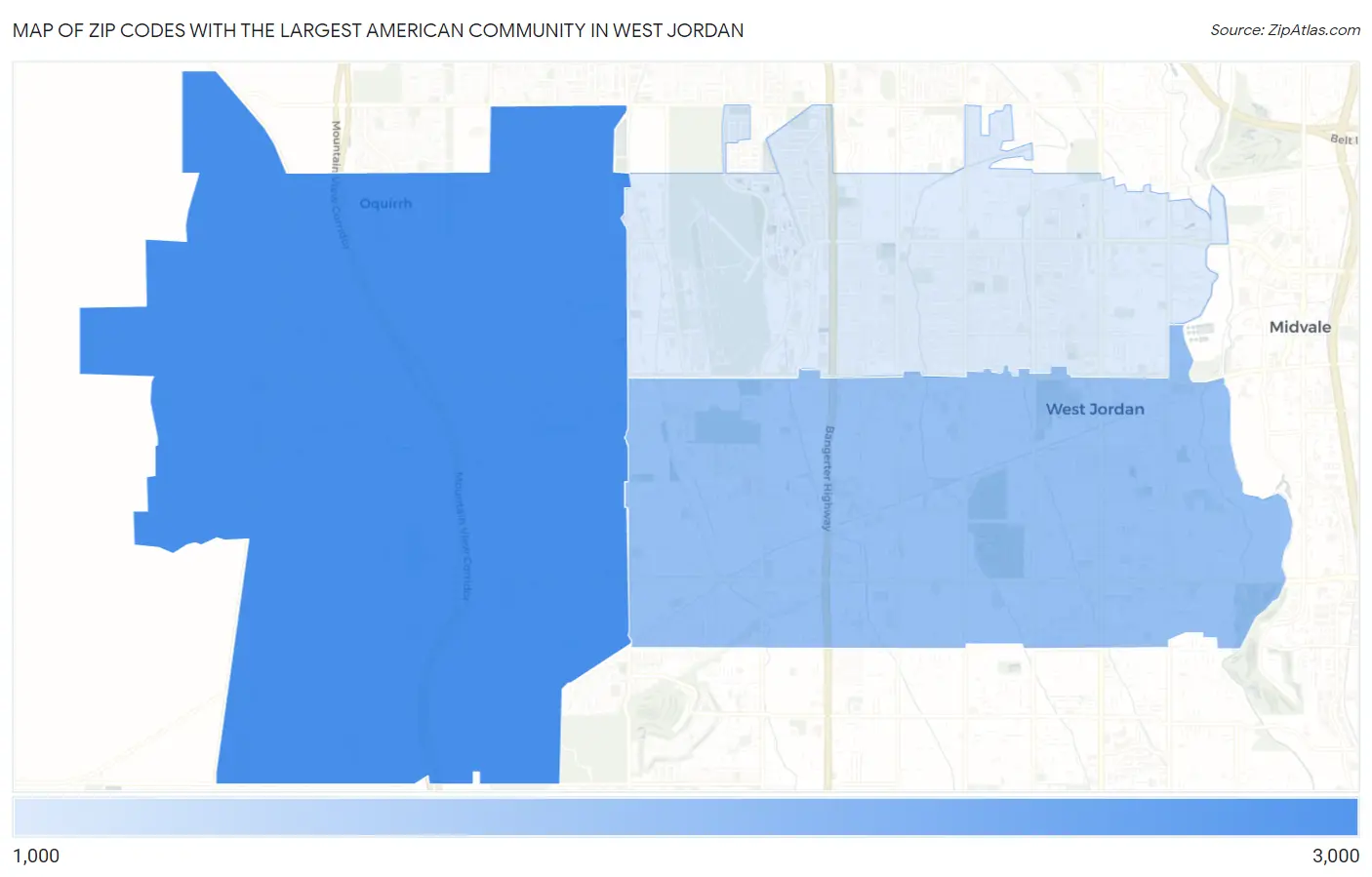 Zip Codes with the Largest American Community in West Jordan Map
