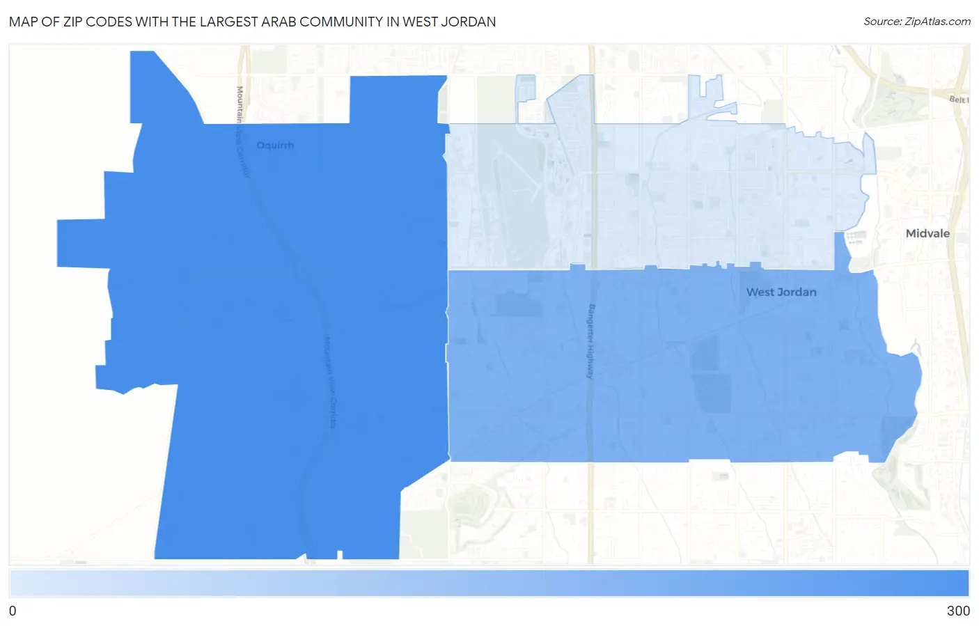 Zip Codes with the Largest Arab Community in West Jordan Map