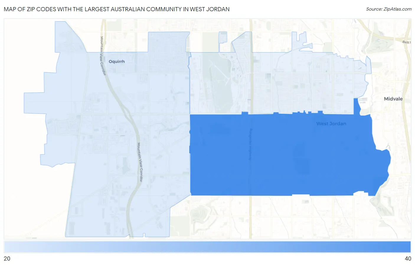 Zip Codes with the Largest Australian Community in West Jordan Map