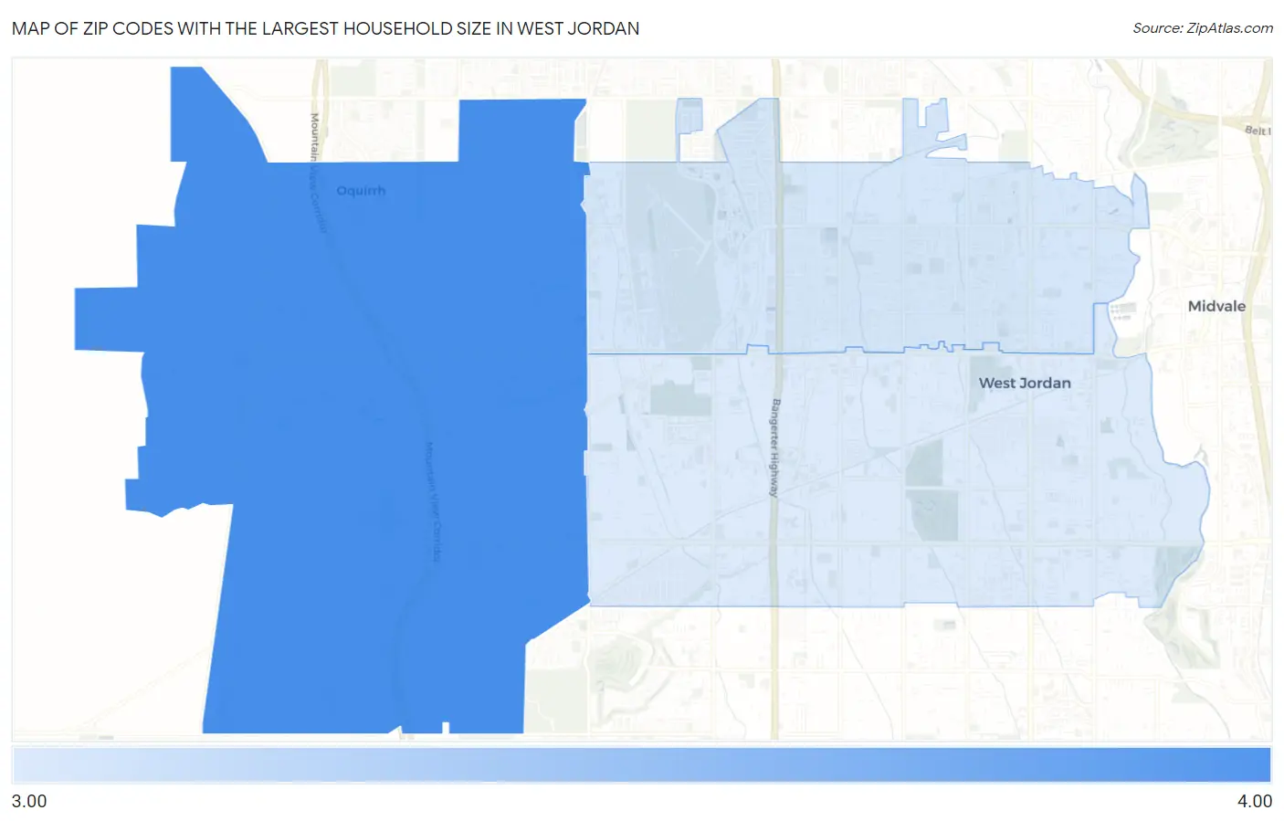 Zip Codes with the Largest Household Size in West Jordan Map