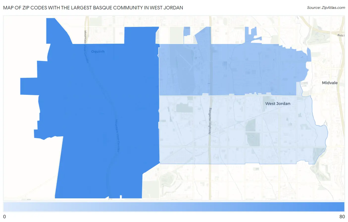 Zip Codes with the Largest Basque Community in West Jordan Map