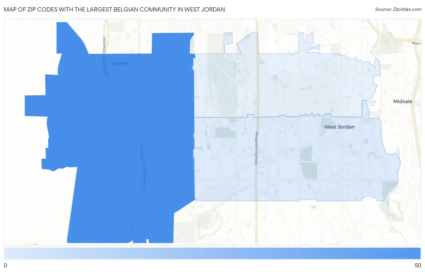Zip Codes with the Largest Belgian Community in West Jordan Map
