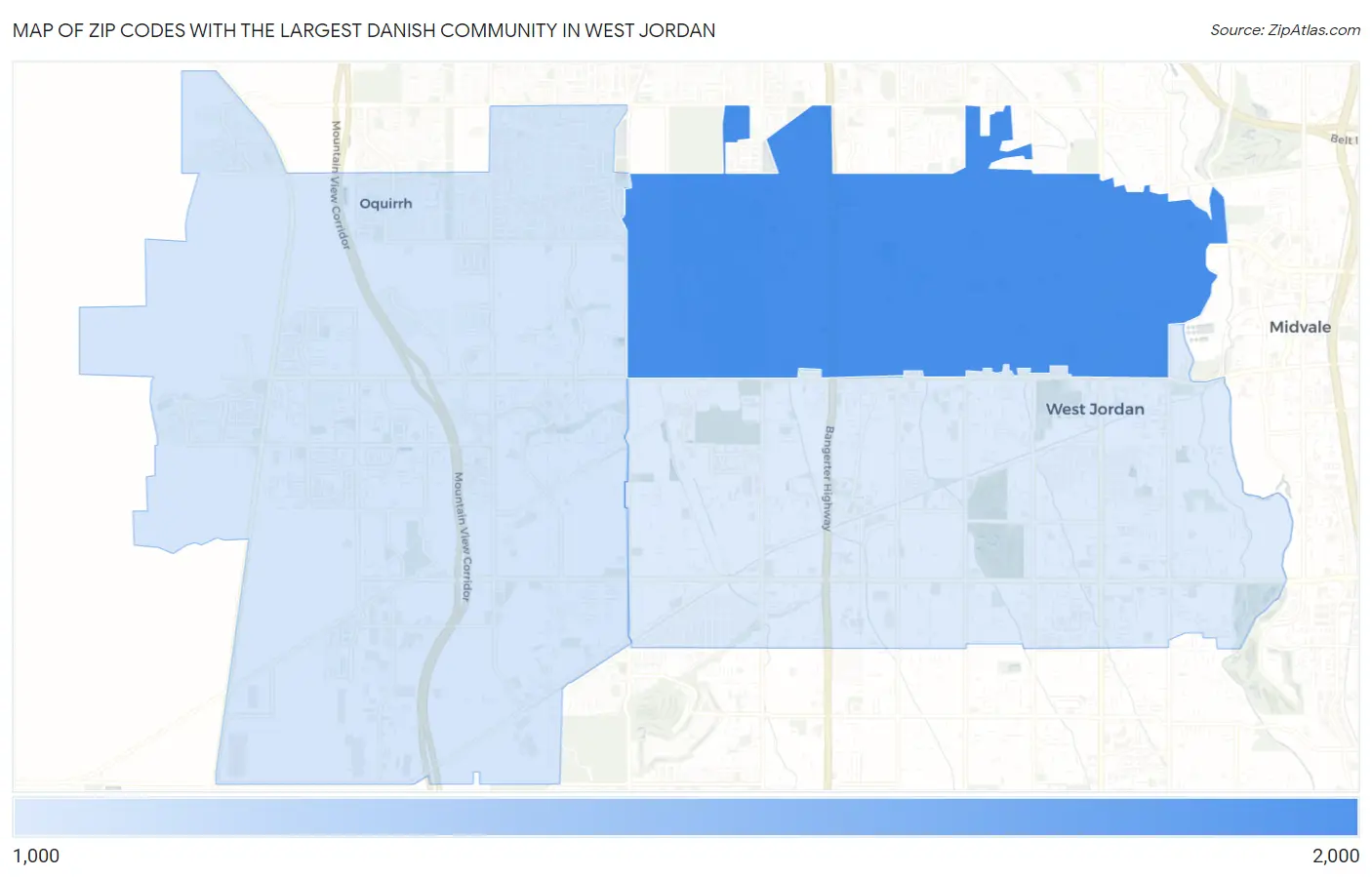 Zip Codes with the Largest Danish Community in West Jordan Map