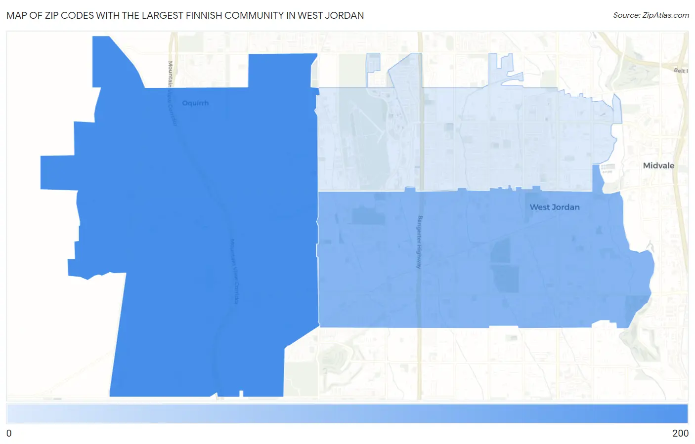 Zip Codes with the Largest Finnish Community in West Jordan Map