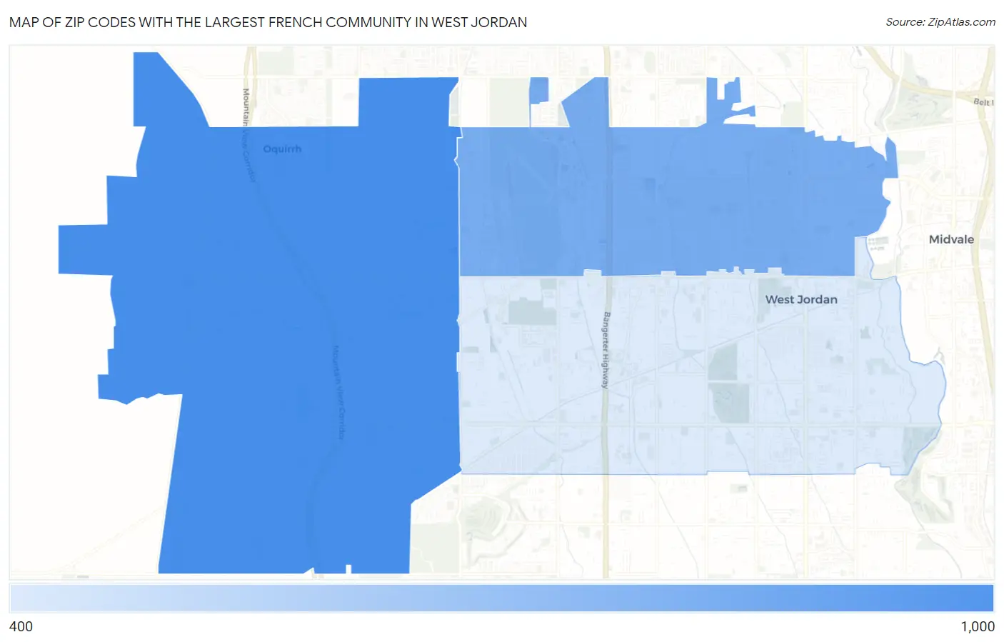 Zip Codes with the Largest French Community in West Jordan Map